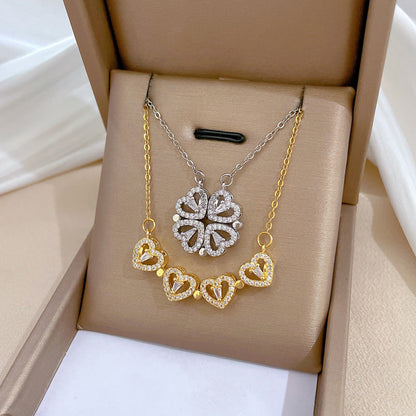 Collar de la Suerte - Trébol 4 Corazones 2 en 1